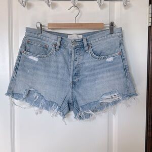 Denim Forum Light Wash Distressed Jean Shorts